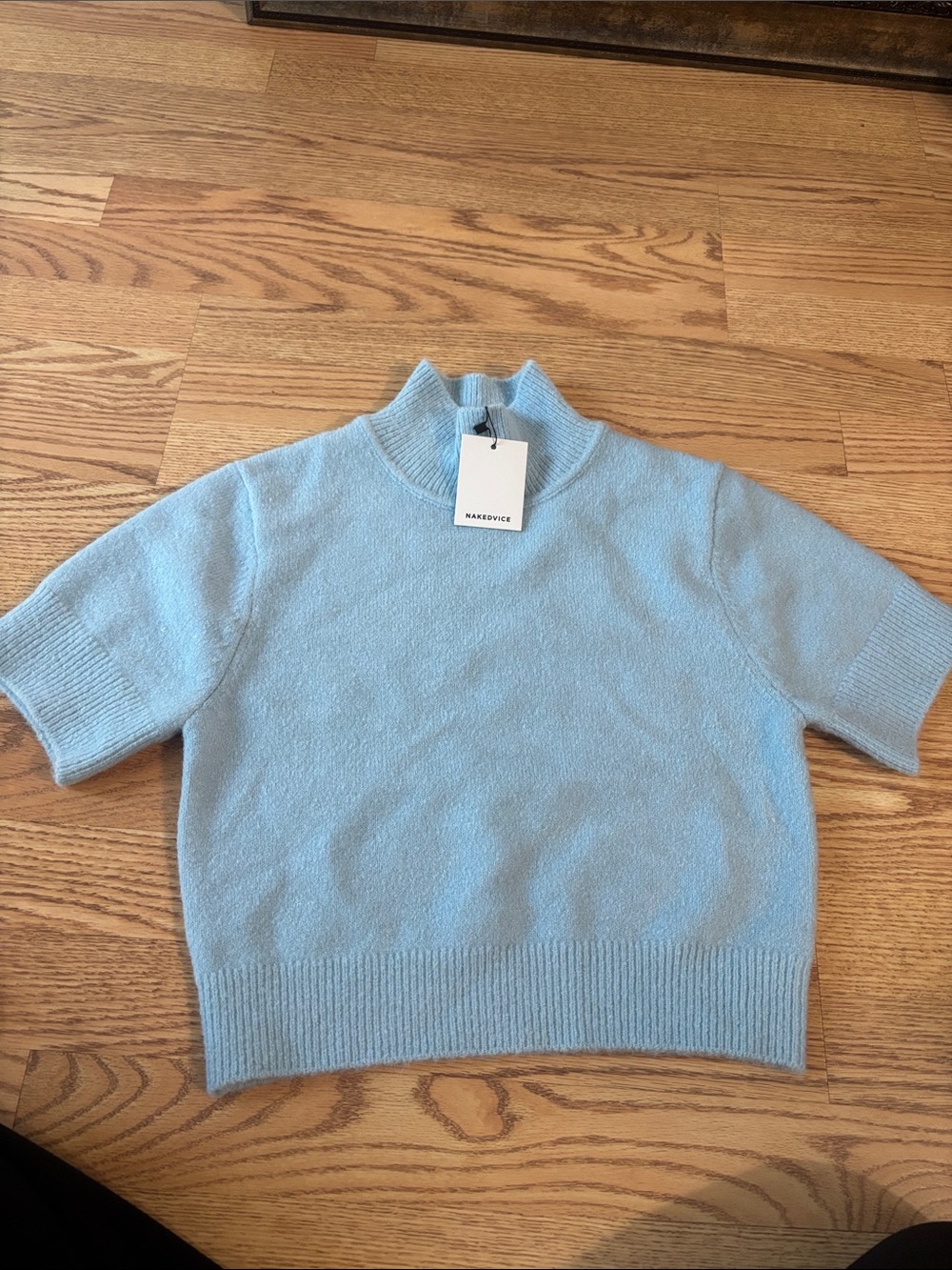 Light Blue Short-Sleeve Mock Neck Sweater